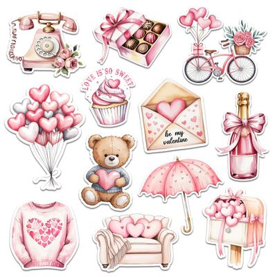 12 Pcs Sweet Valentine Pink Aesthetic Stickers Romantic Love Designs Gifts for Teens Girls Wife Husband Boyfriend Girlfriend for Laptop Water Bottle Tumbler Notebook Journal Scrapbook Phone 6 Inches