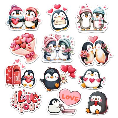 12 Pcs Valentine Penguin Love Stickers, Romantic Couple Designs Gifts for Wife Husband Boyfriend Girlfriend for Laptop Water Bottle Tumbler Notebook Journal Scrapbook Phone Case Decoration 4 Inches