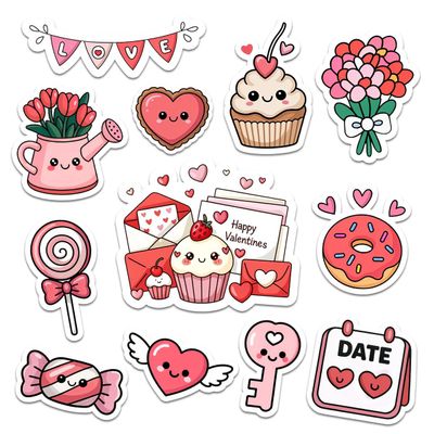 12 Pcs Kawaii Valentine Cute Love Stickers Sweet Romantic Designs Gifts for Teens Girls Wife Husband Boyfriend Girlfriend for Laptop Water Bottle Tumbler Notebook Journal Scrapbook Phone 6 Inches