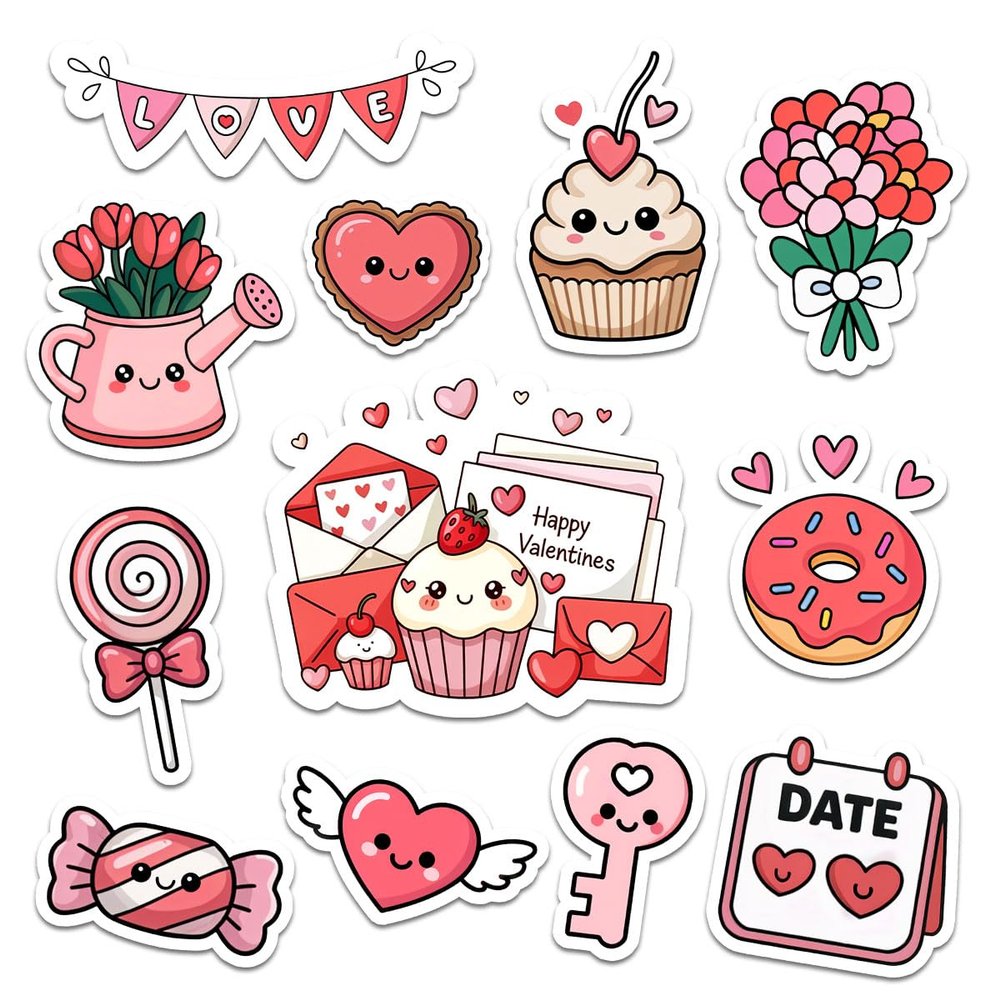 12 Pcs Kawaii Valentine Cute Love Stickers Sweet Romantic Designs Gifts for Teens Girls Wife Husband Boyfriend Girlfriend for Laptop Water Bottle Tumbler Notebook Journal Scrapbook Phone 6 Inches