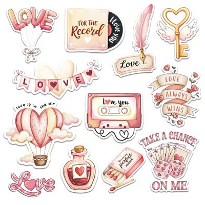 12 Pcs Retro Valentine Love Stickers Cute Pastel Romantic Designs Gifts for Teens Girls Wife Husband Boyfriend Girlfriend for Laptop Water Bottle Tumbler Notebook Journal Scrapbook Phone 2 Inches
