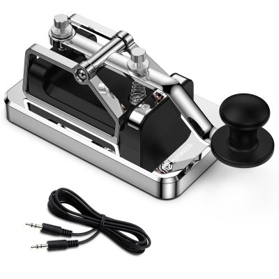 Mini CW Key Automatic Morse Send Telegram Double Paddle Morse Code Key Aluminum Alloy Body (Silver)