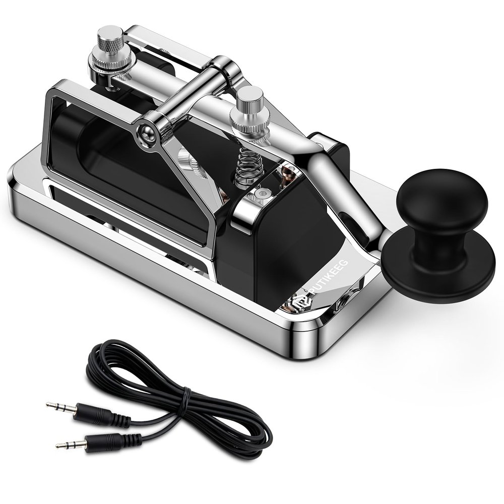 Mini CW Key Automatic Morse Send Telegram Double Paddle Morse Code Key Aluminum Alloy Body (Silver)