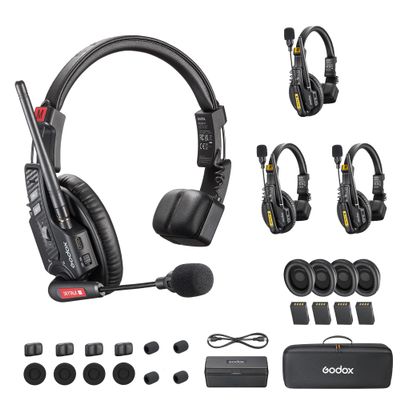 GODOX SkyTalk Air 4S Wireless Intercom Headset System,2.4GHz 500m/1640ft Wireless Communication Headset for 4-Person 20H Worktime with Noise Reduction (for 4-Person)