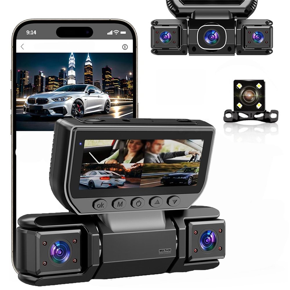 360 Car Dvr WiFi 4channels Dash Cam Video Recorder, 360 Car DVR WiFi 4 Channel Dash Cam Video Recorder, Front Rear and Inside with 5ghz WiFi & App Control