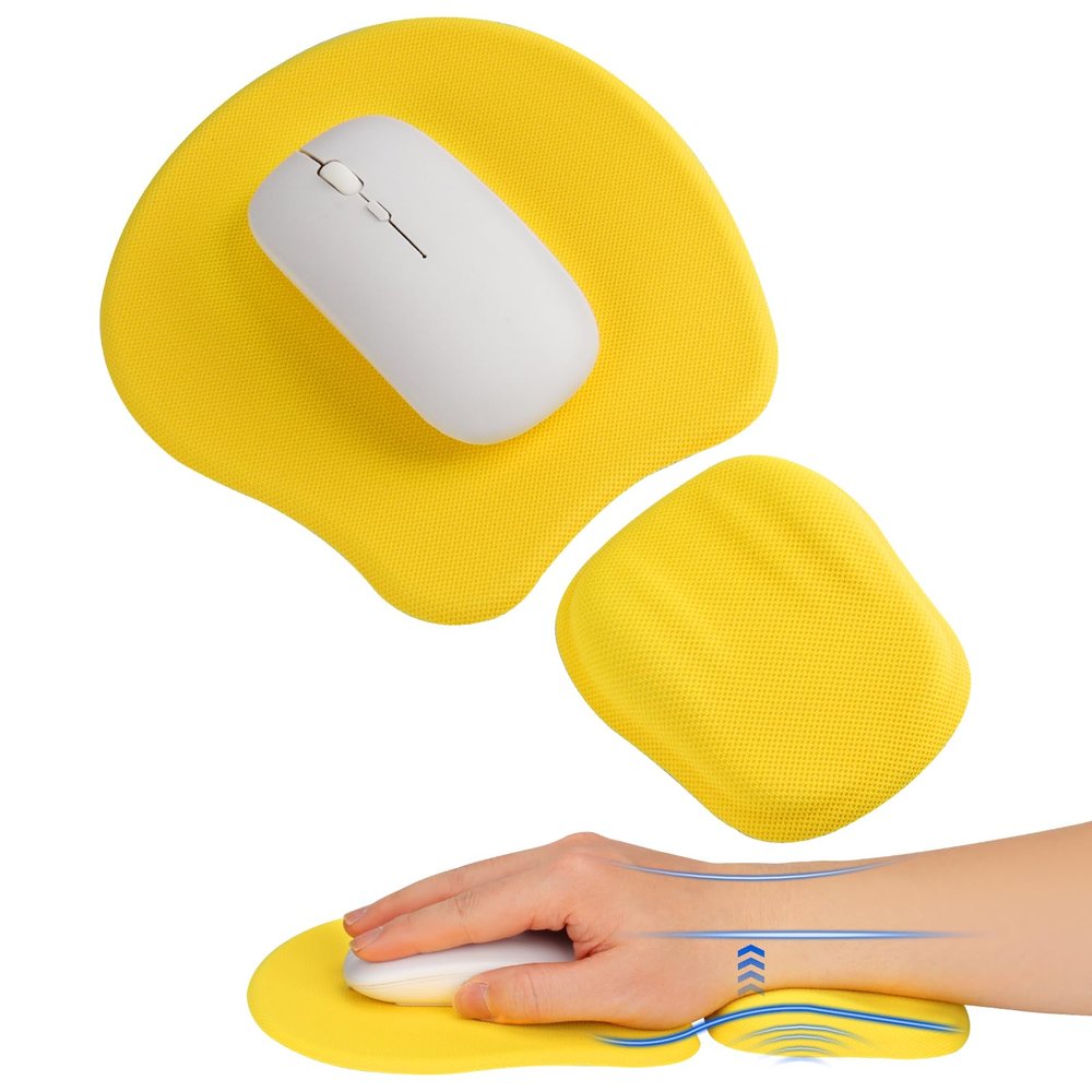 Ergonomic Mouse Pad with Wrist Support, Memory Foam Wrist Rest & Mouse Pad Set, Relieves Wrist Pressure for Comfortable Office & Gaming Use (Bright Yellow)