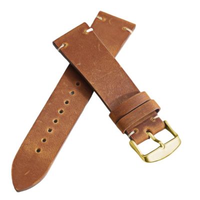HuanJ Stitching Cowhide Strap 18mm 20mm 22mm 24mm Vintage Leather Watch Band Butterfly Buckle(1-Light Brown-G,18mm)