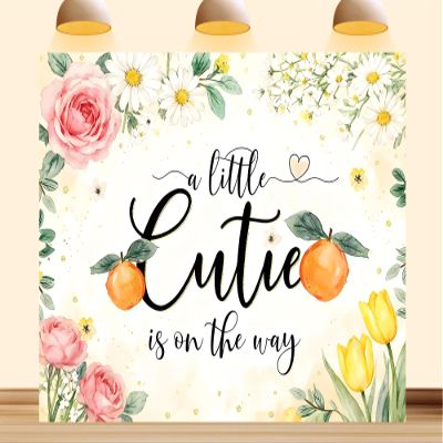 17X10ft Fabric Little Cutie Baby Shower Backdrop Vibrant Citrus Orange A Little Cutie is On The Way Background for Tangerine Theme Party Decorations Photo Studio Props