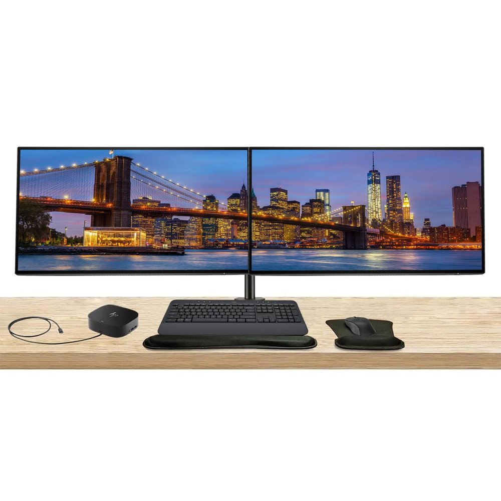 HP Series 7 Pro 24-inch 724pu WUXGA (1920 x 1200) LCD Monitor, 2-Pack Bundled with Daisy Chain, Desk Mount Stand, USB-C Multiport G5 Dock, MK650 Wireless Keyboard & Mouse, Gel Mouse & Wrist Pad