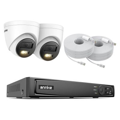 ANNKE 12MP 8CH PoE NVR (Not Included HDD), with 2pcs 3K PoE Security Camera, AI Human & Vehicle Detection, H.265+,24/7 Recording, Spotlight Colot Night Vision for Surveillance,Buid-in mic,IP67