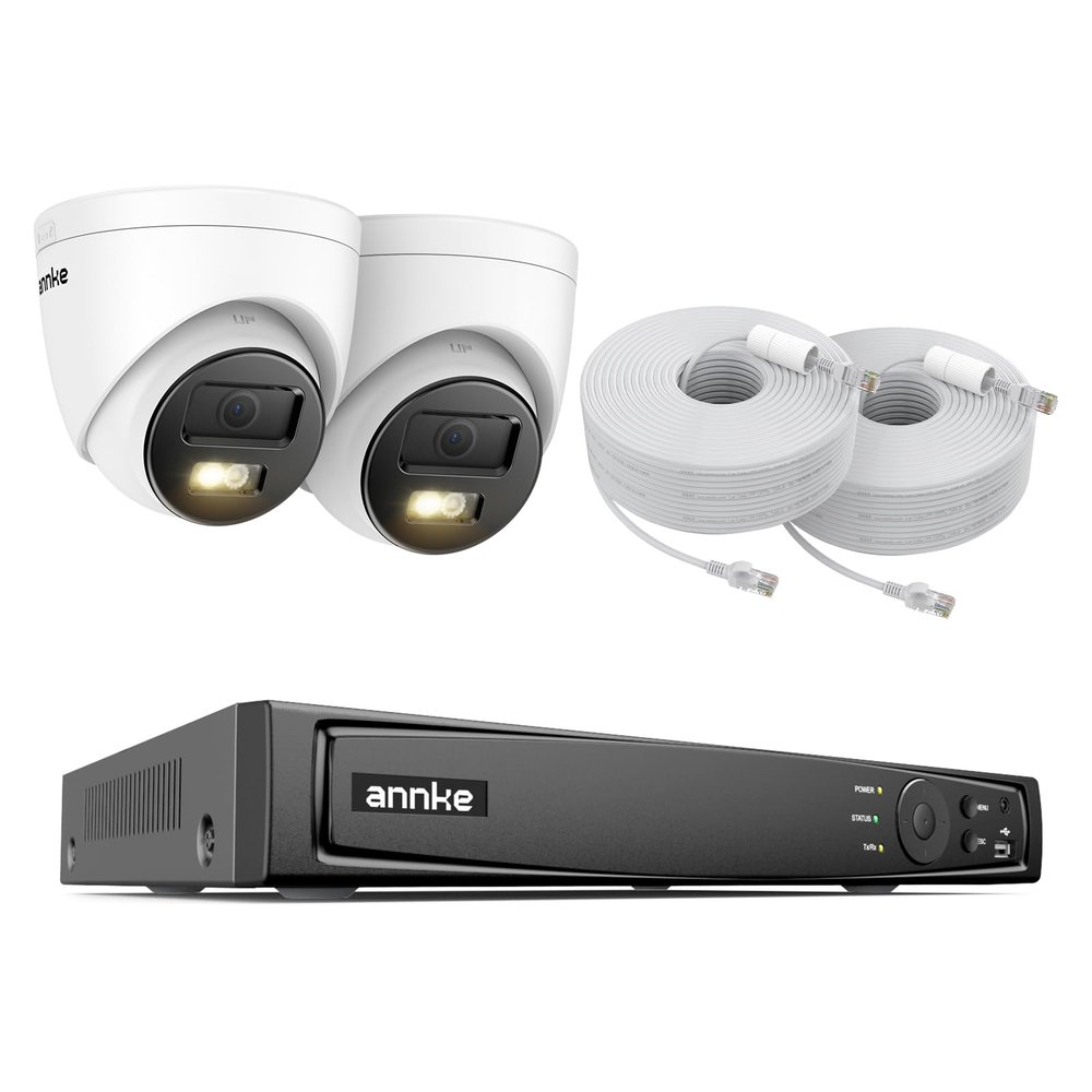 ANNKE 12MP 8CH PoE NVR (Not Included HDD), with 2pcs 3K PoE Security Camera, AI Human & Vehicle Detection, H.265+,24/7 Recording, Spotlight Colot Night Vision for Surveillance,Buid-in mic,IP67