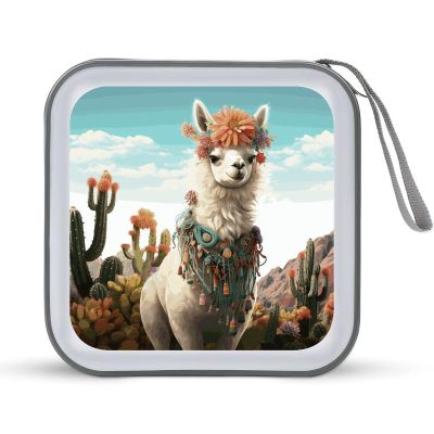 FekiLoot Mexican Llama Cactus CD Case 40 Capacity DVD Case Holders Hard Plastic Disc Wallet Storage Binder Portable Zipper CD Collection Bag Large Disc Organizer Car Home Travel