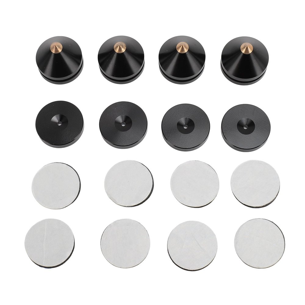 4 Set Speaker Isolation Feet, Aluminum Alloy Speaker Vibration Absorber Spike, Shockproof Stand Feet with Anti - Slip Mat for CD DVD Player Amplifier, High Density Damping Isolatio (Black)