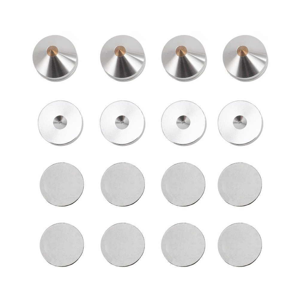 4 Set Speaker Isolation Feet, Aluminum Alloy Speaker Vibration Absorber Spike, Shockproof Stand Feet with Anti - Slip Mat for CD DVD Player Amplifier, High Density Damping Isolatio (Silver)