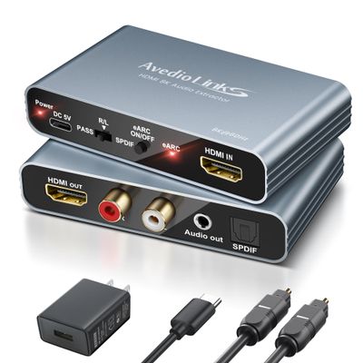 8K eARC HDMI Audio Extractor Converter, 4K@120Hz ARC HDMI Adapter to Optical/SPDIF RCA 3.5mm AUX Audio Adapter Converter Splitter Support LPCM 5.1/DTS/DSD for Laptop/TV Box/DVD/PS5/Soundbar/Speaker