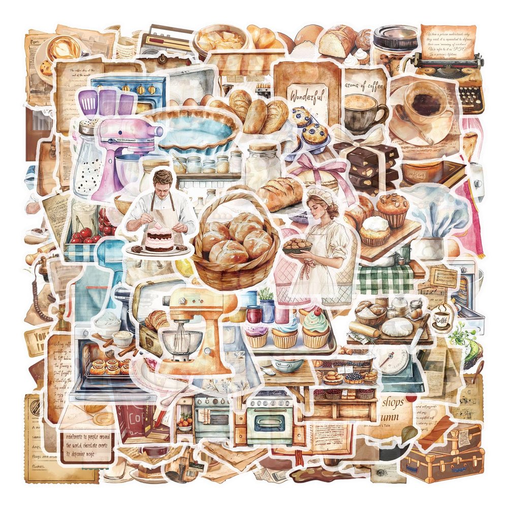 100pcs Cute Kitchen Baking Stickers Realistic Bakery Transparent Recipe Waterproof Food Stickers Pack for DIY Scrapbook Water Bottles,Laptop,Funny Bakery Themed Party Decorations