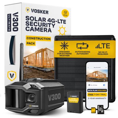 Vosker V300 Ultimate Construction Pack 4G LTE Security Camera, Live Stream