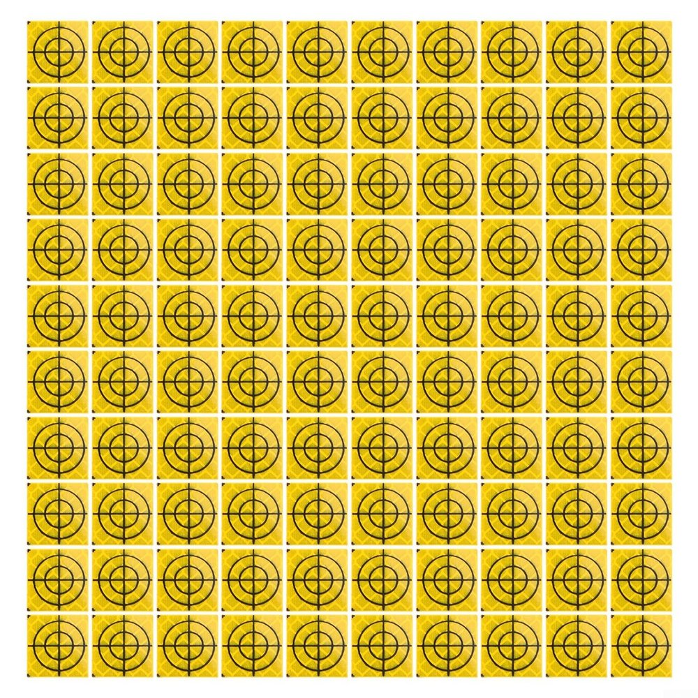 100-Piece Multiple Size Reflective Target Set, Yellow Acrylic Sheets with Crosshair Markings for Total Station, 30mm 40mm 50mm 60mm, for Surveying and Construction(20x20mm)