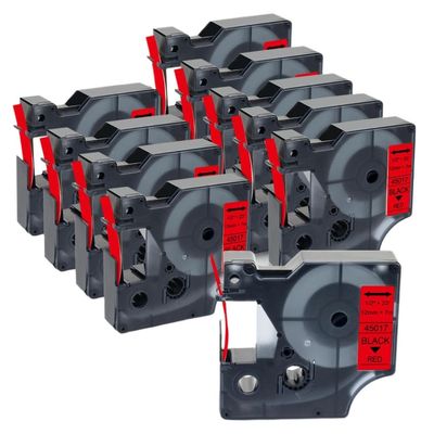10PK 12mm 45013 Black On White Label Tapes for D1 45013 Compatible with Label Manager 160 280 210 450 LM160 Label Maker(Black on Red)