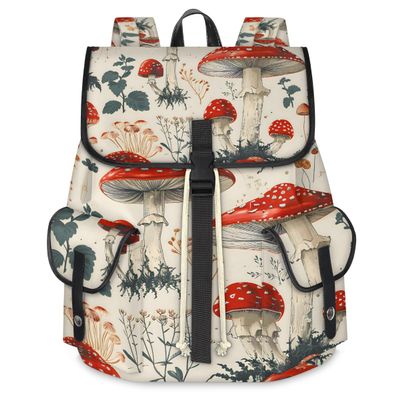 Adornori Red Mushroom Travel Laptop Backpack for Women Men Large Capacity Waterproof 15 Inch Computer Drawstring Nurse Casual Daypack for Travel Sports