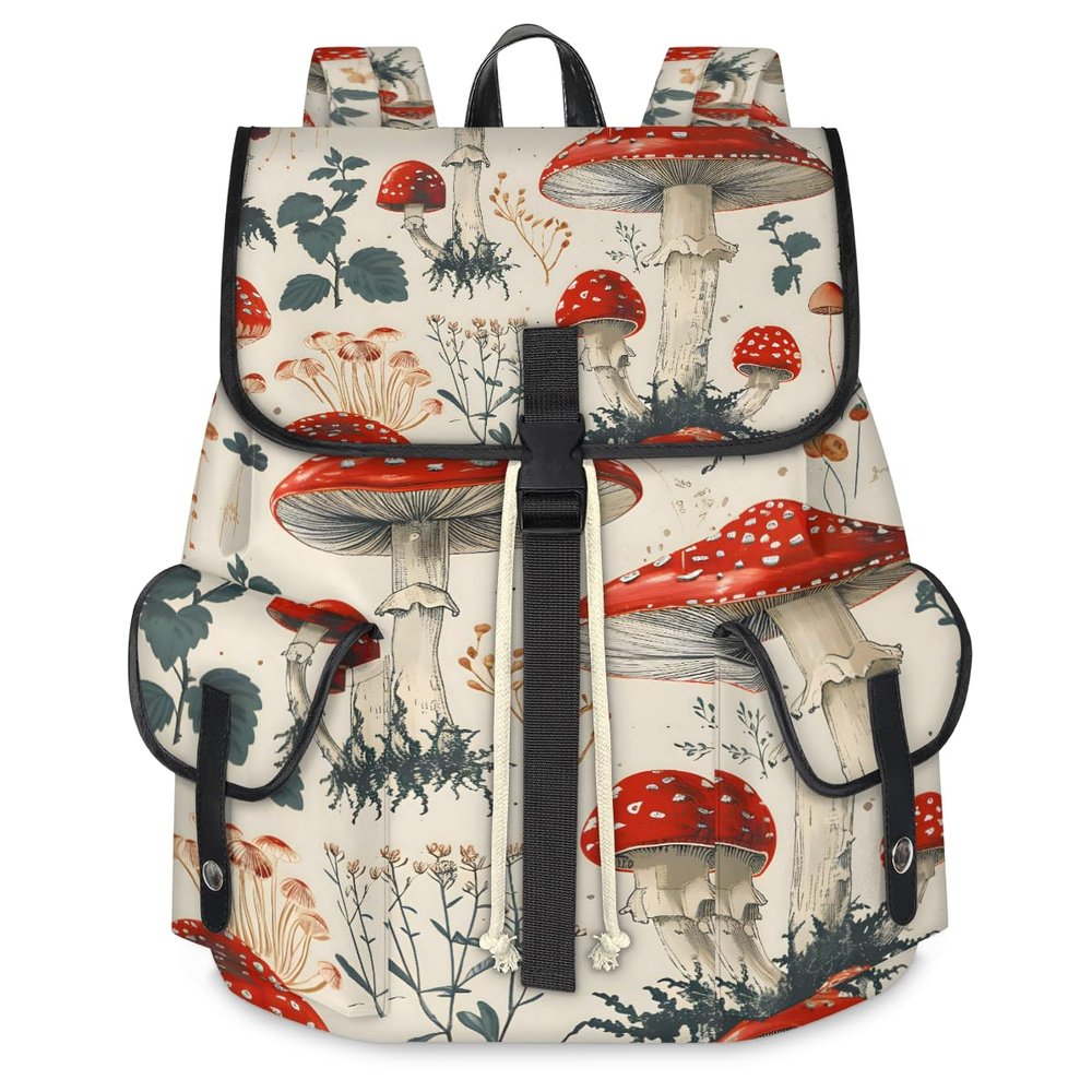 Adornori Red Mushroom Travel Laptop Backpack for Women Men Large Capacity Waterproof 15 Inch Computer Drawstring Nurse Casual Daypack for Travel Sports