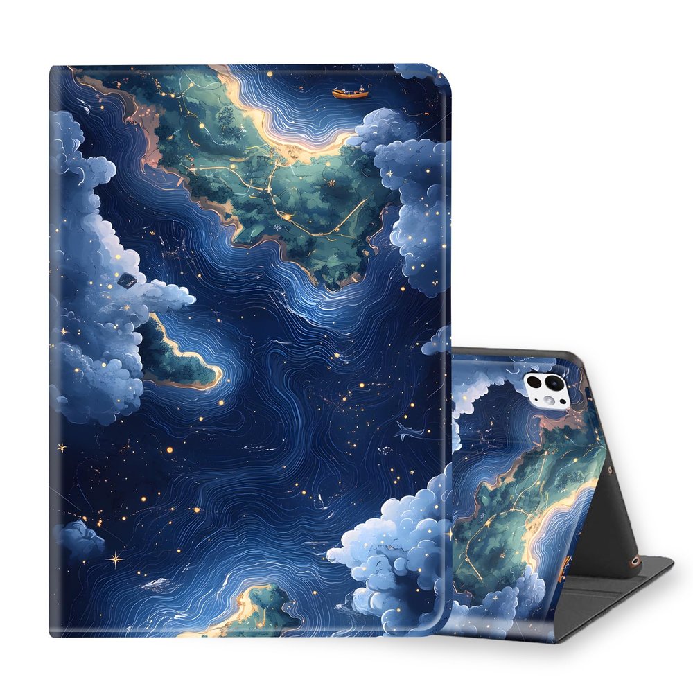 VOGDMKJG Stand Case for iPad Pro 13 Inch Case (M4) 2024 7th Generation- Auto Sleep/Wake Multi-Angle View Protective Tablet Cover for Girl Boy Business Travel Ocean Continent