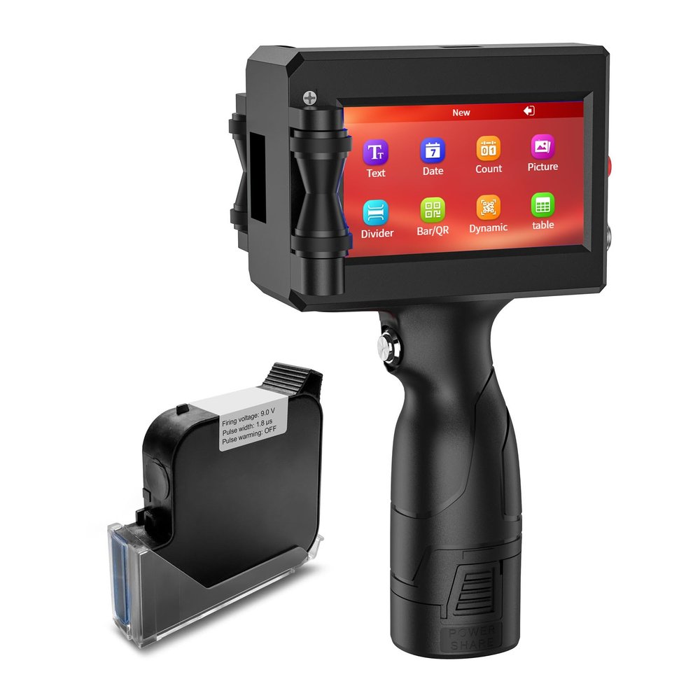 TIKTONER Handheld Inkjet Printer Printing Height Max 1 Inch, Batch Code Printer with 42ML Quick-Drying Ink Cartridge for Text/Barcode/Date/Number, 1" Handheld Printer for Many Surface Metal Cardboard