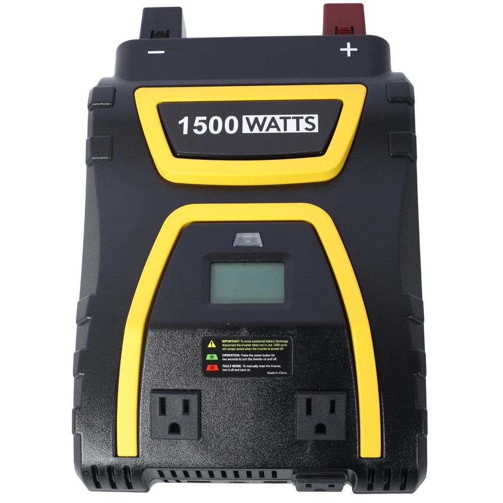 1500W Vehicle Power Inverter Modified Sine Wave with LED Screen and 3AC Socket Portable AC Power Emergencies 12V to 115V for Truck RV Emergency Backup Plastic Black