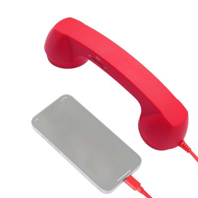Vintage Retro Telephone Handset Cell Phone Receiver Mic Microphone Speaker, Handset for Cell Phone with Type-C Wired Connection (Red)