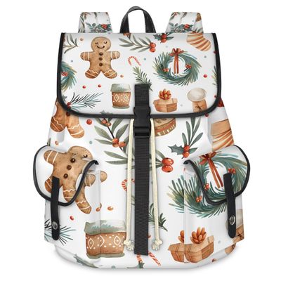 Adornori Christmas Gingerbread Wreaths Travel Laptop Backpack for Women Men Large Capacity Waterproof 15 Inch Computer Drawstring Nurse Casual Daypack for Travel Sports
