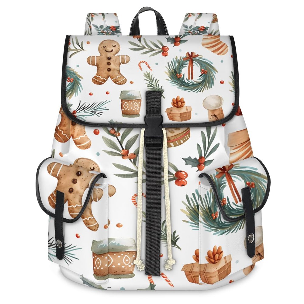 Adornori Christmas Gingerbread Wreaths Travel Laptop Backpack for Women Men Large Capacity Waterproof 15 Inch Computer Drawstring Nurse Casual Daypack for Travel Sports