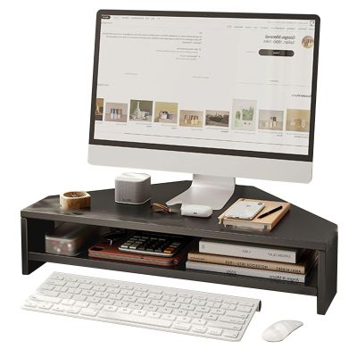 2 Tiers Corner Monitor Stand Riser 5" High, Space Saving Triangle Computer Monitor Riser, Multi-Purpose Desk Storage Stand for Notebook/Printer (Color : Black)