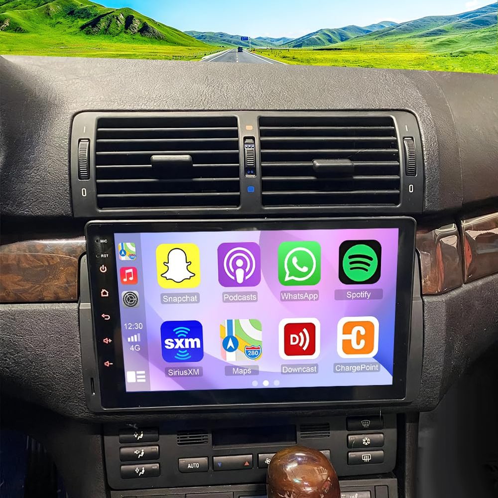4+64G Car Stereo for BMW 3 Series 325i 330i M3 E46 1998-2006 with Wireless Carplay&Android Auto,9 Inch Android 15 Touchscreen Bluetooth Car Radio with GPS, WiFi, FM Radio,Backup Camera,SWC,MIC