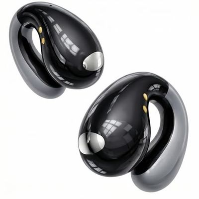 Boytond Ultra Open Ear Earbuds - Ergonomic Clip-On Earbuds, Bone Conduction Over-The-Ear Headphones with Waterproof Design and Secure Fit for Small Ears, Urban Black
