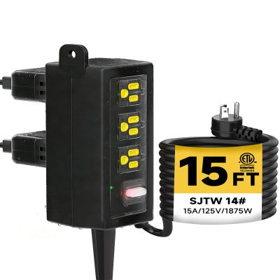 Iwister IP66 Outdoor Power Strip Fully Waterproof, 6 AC 15 Ft, 1875W/15A 14AWG Heavy-Duty SJTW Extension Cord, All-Weather, Surge Protection, Ideal for Outdoor, patios, Garden, Pool Party, RV,Black
