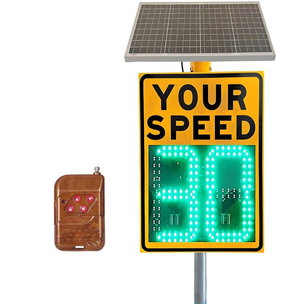 BDJSN Solar Powered Radar Speed Detector, 60x90cm LED Solar Radar Speed Limit Sign, IP65 Waterproof, Includes Solar Panel & Remote, for Highways & Streets