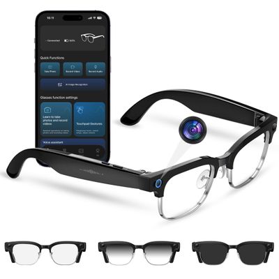 AI Smart Camera Glasses With HD 8MP Camera, 4K Photos & 1080P Video ,Anti-shake, 12Hours Music/Bluetooth Calls, Real-time Translation/GPT Object Recognition, IP66 Waterproof, Photochromic Lenses