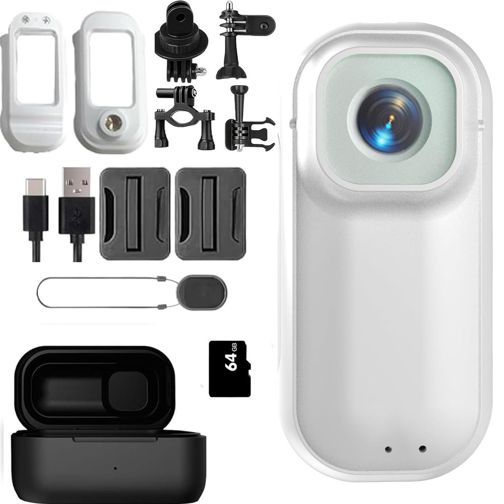 2026 New 4K HD Capture Thumb Camera, Waterproof 4K Thumb Camera with Charging Case, Ultra Wide Angle HD Action Camera, for Diving Cycling and Outdoors Activities (White,64G)