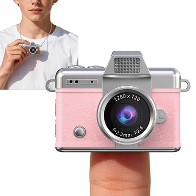 2026 New Mini Digital Camera with 1.47 in LCD Screen 1080p, Mini Digital Camera Keychain Flip Screen, Point and Shoot Digital Cameras Vintage with 64GB Card, Necklace and Clasp (Pink)