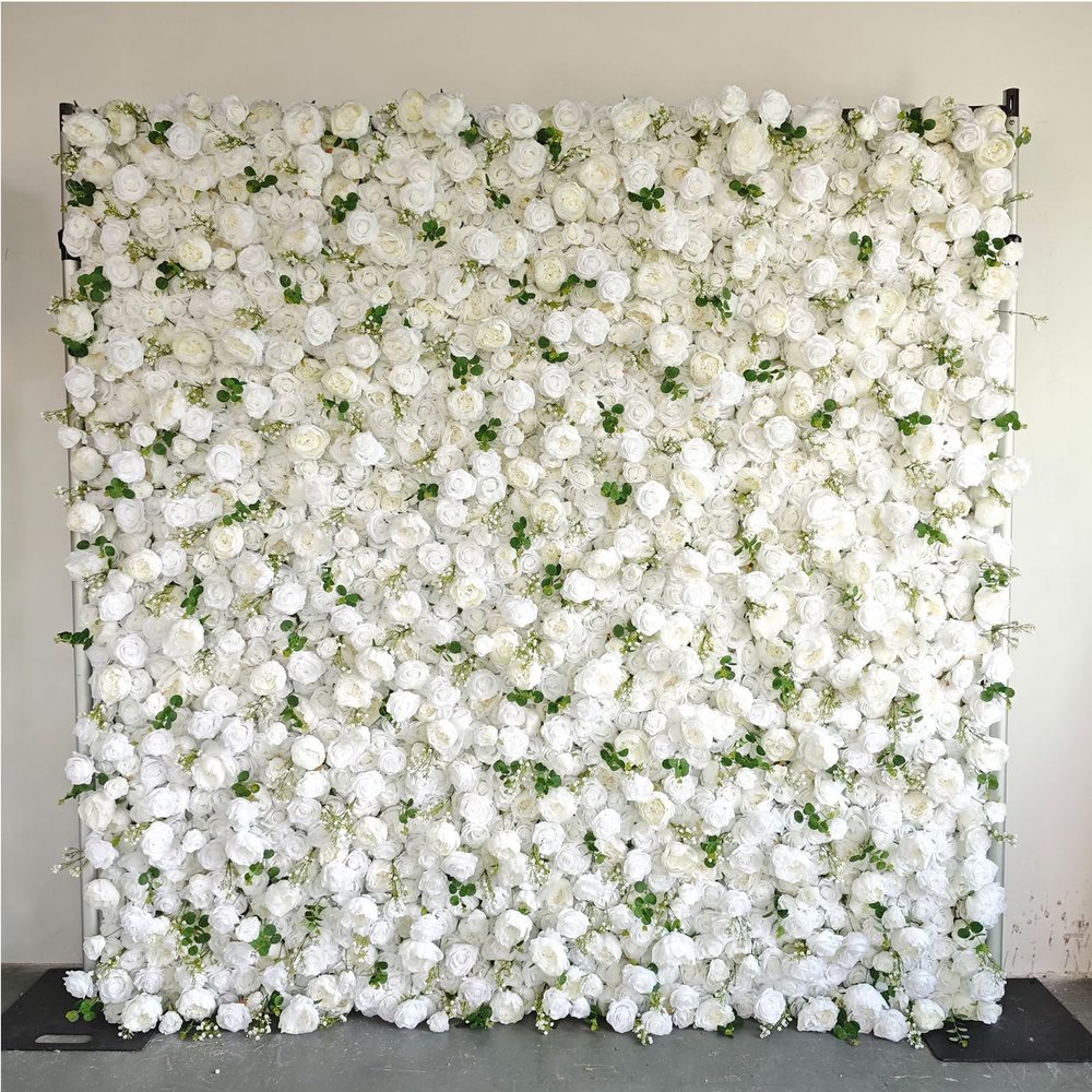 100x100cm Flowers Backdrops Wall, Artificial Flowers Wall Panel, Floral Wall Decor for Wedding Valentine's Day Girl's Party Portrait Photo Shoots Studio Props,Style e