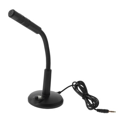 TIDTALEO Computer Microphone 3.5Mm Interface Portable Desktop Mic with Base for Voice Chat Recording Laptop Use Black Plastic Meeting Microphone