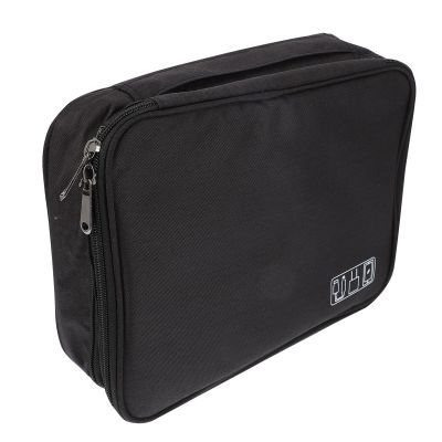 TIDTALEO Multipurpose Electronics Organizer Bag with Zipper, Earphone and USB Cable Storage Pouch, Portable Travel Electronic Accessories Carrying Case in Black, Three-Layer Design for