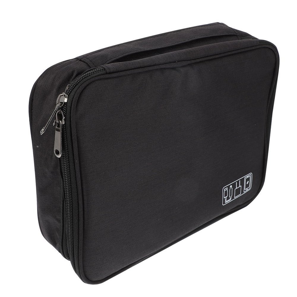 TIDTALEO Multipurpose Electronics Organizer Bag with Zipper, Earphone and USB Cable Storage Pouch, Portable Travel Electronic Accessories Carrying Case in Black, Three-Layer Design for