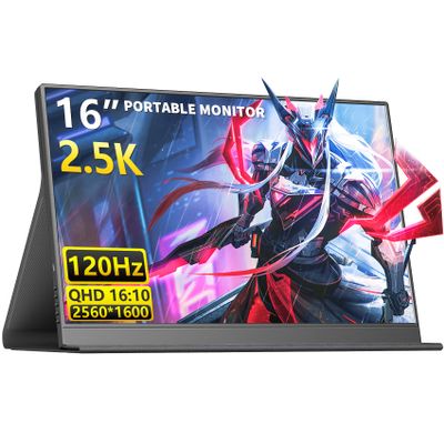 16" 2.5K 120Hz Portable Gaming Monitor Second Display for Console & Laptop, Smooth Gameplay with Dual USB-C & HDMI, Built-in Speakers, Works with PS5, Xbox, Switch, Ideal for Travel, Home & Office