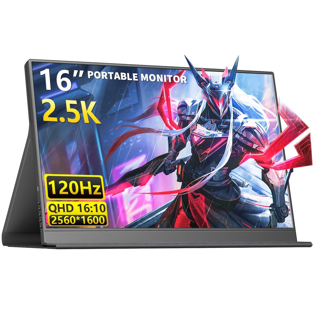 16" 2.5K 120Hz Portable Gaming Monitor  Second Display for Console & Laptop, Smooth Gameplay with Dual USB-C & HDMI, Built-in Speakers, Works with PS5, Xbox, Switch, Ideal for Travel, Home & Office