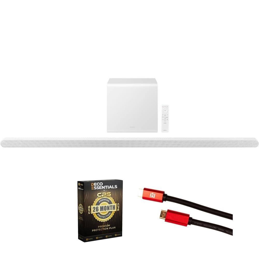 Samsung HW-S801D 3.1.2ch Wireless Soundbar Dolby Atmos White 2024 Bundle with 4K HDMI Cable & Deco Essentials CPS Exclusive 26 Month Protection Pack Bundle (BEACH-CPS-261000)