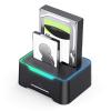 Gugxiom USB 3.0 to SATA Dual Bay External Hard Drive Docking Station for 2.5 or 3.5in HDD, SSD, with UASP, RGB Light, Hard Drive Duplicator, Cloner Function (US Plug) view 1