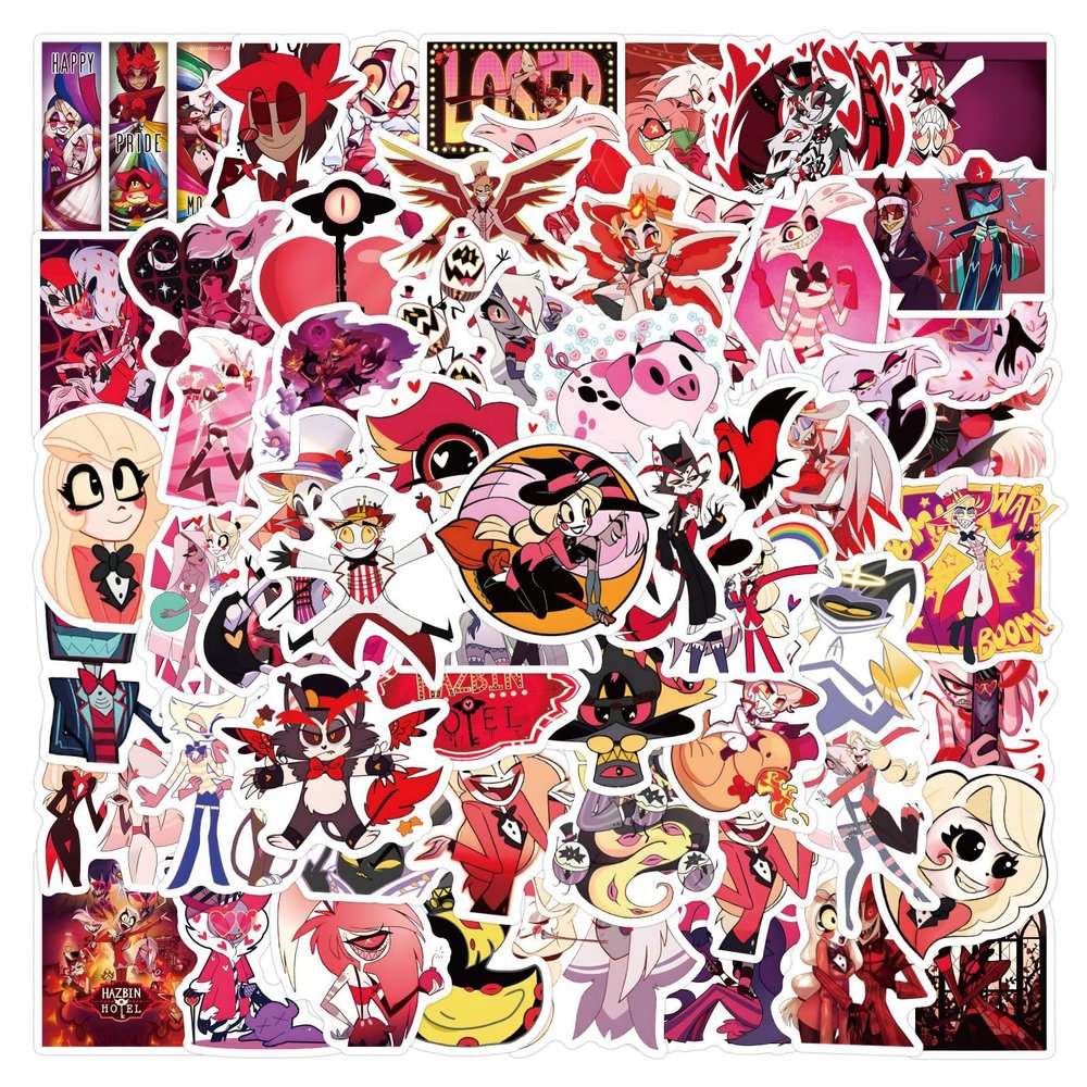 120pcs Cartoon Hazbin Hotel Stickers Pack,Cartoon Characters Stickers Movie Decorative Sticker for Kids Teens Adults Waterproof Sticker for Water Bottle Laptop Luggage Notebook Skateboard