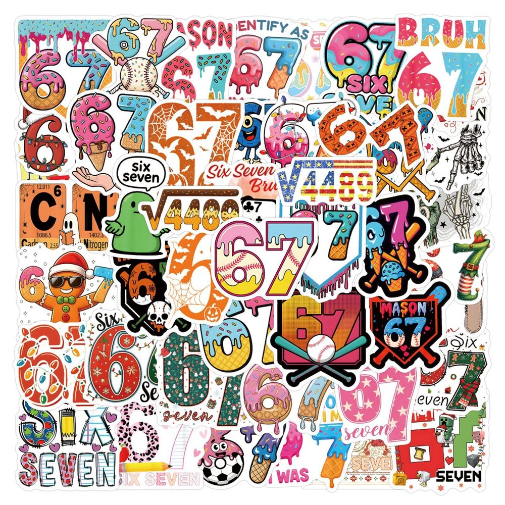120pcs Funny Six Seven Stickers for Water Bottle Laptop Computer Phone Case Luggage Notebook Skateboard Lunchbox Waterproof Vinyl Decals Gifts for Kids Teen Adults