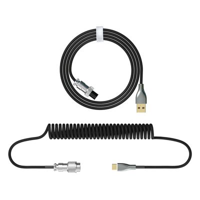 Coiled Cable Mechanical Keyboard Aviator Cable Type-C to USB Connector Keyboard Aviation Cord for Gaming Keyboard Accessory (Black)